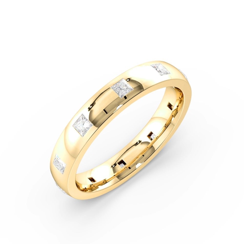Flush Setting Princess Yellow Gold Soleilcharm Band Diamond Rings