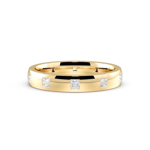 Flush Setting Princess Yellow Gold Soleilcharm Band Diamond Rings