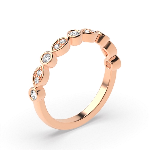 Pave Setting Round Rose Gold Wavy round and leaf design Unusual Wedding Diamond Rings