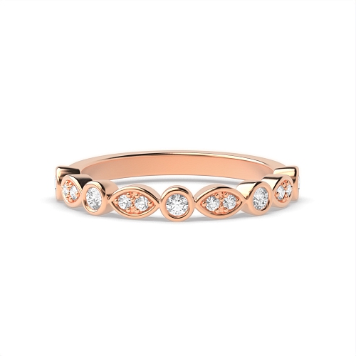 Pave Setting Round Rose Gold Wavy round and leaf design Unusual Wedding Diamond Rings