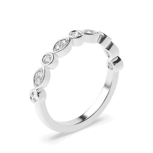 Pave Setting Round White Gold Wavy round and leaf design Unique Eternity Bands Diamond Rings