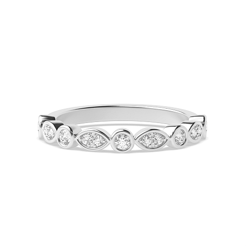 Pave Setting Round White Gold Wavy round and leaf design Unique Eternity Bands Diamond Rings