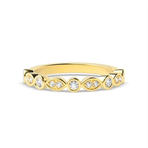Pave Setting Round Yellow Gold Wavy round and leaf design Eternity Diamond Rings