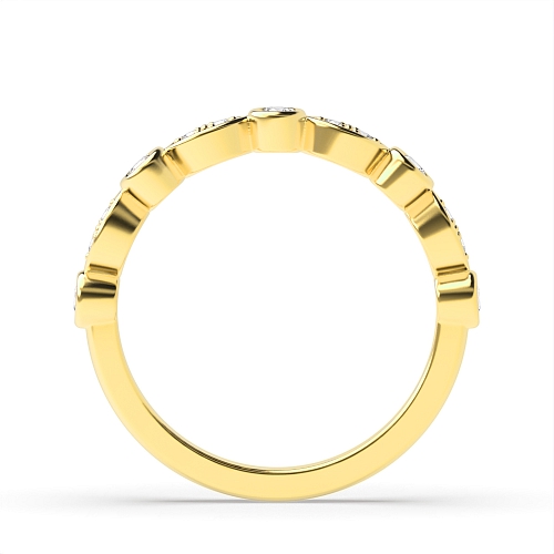 Pave Setting Round Yellow Gold Wavy round and leaf design Eternity Diamond Rings