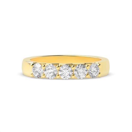 4 Prong Round Yellow Gold Five Stone Diamond Ring