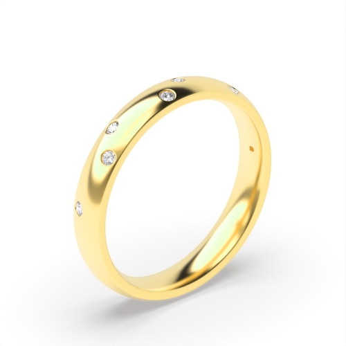 Channel Setting Round Yellow Gold Court Band Diamond Rings