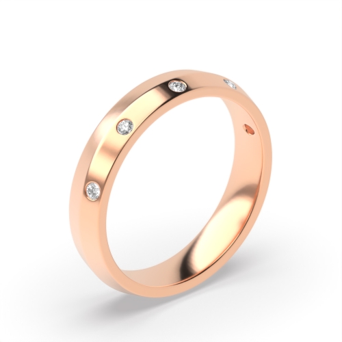 Channel Setting Round Rose Gold Knife edge one sided diamond Band Diamond Rings