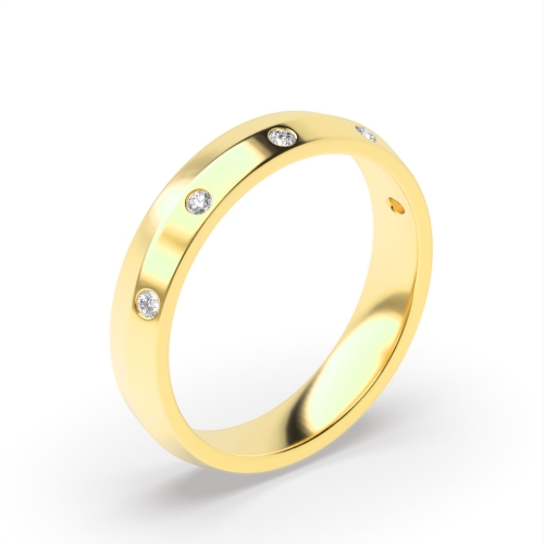 Channel Setting Round Yellow Gold Knife edge one sided diamond Band Diamond Rings