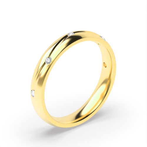 Channel Setting Round Yellow Gold Wavy channel Band Diamond Rings