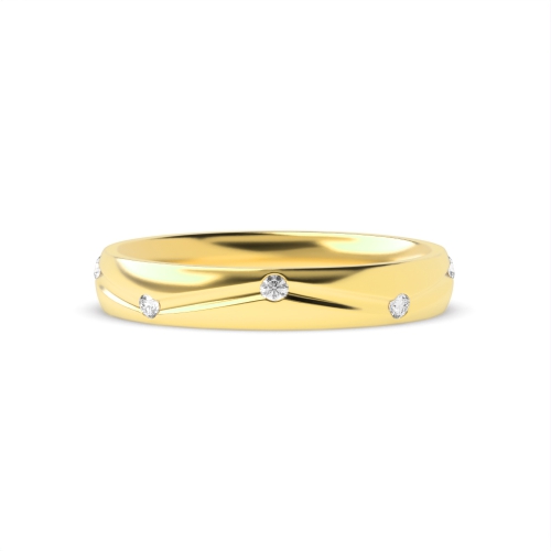Channel Setting Round Yellow Gold Wavy channel Band Diamond Rings