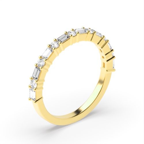 4 Prong Baguette Yellow Gold And round Eternity Diamond Rings