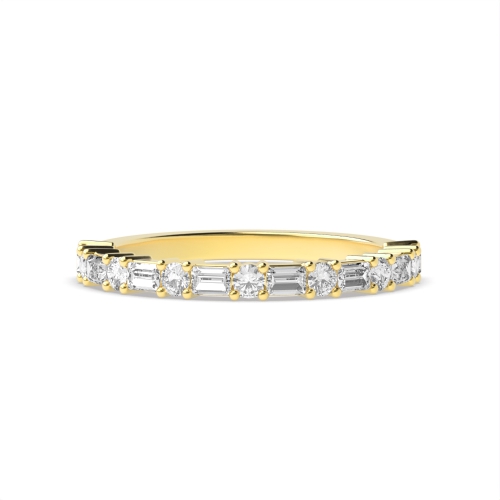 4 Prong Baguette Yellow Gold And round Eternity Diamond Rings
