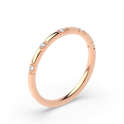 Channel Setting Round Rose Gold Delicate Band Diamond Rings
