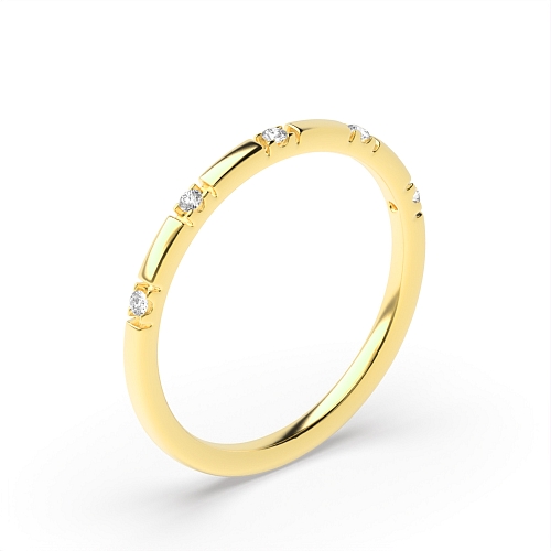 Channel Setting Round Yellow Gold Delicate Band Diamond Rings