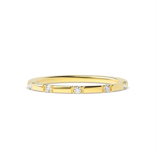Channel Setting Round Yellow Gold Delicate Band Diamond Rings
