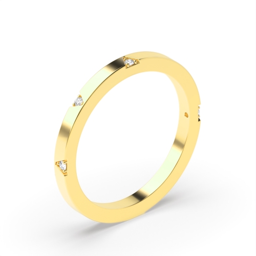 Pave Setting Round Yellow Gold Triangle wedding Band Diamond Rings