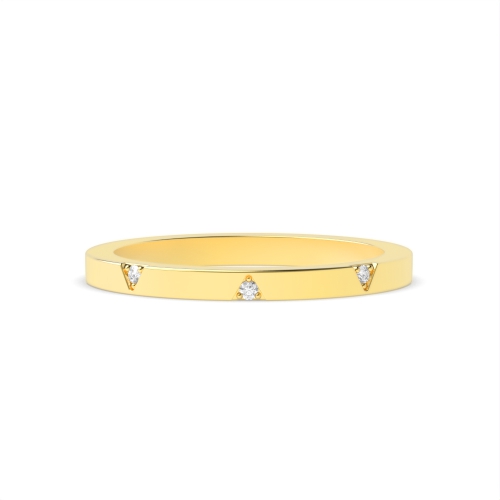 Pave Setting Round Yellow Gold Triangle wedding Band Diamond Rings