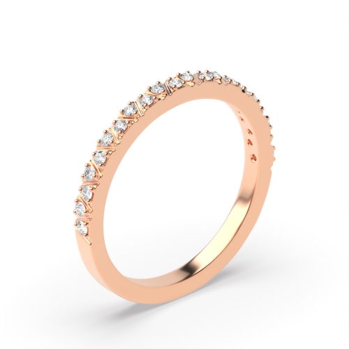 Pave Setting Round Rose Gold Zig zag lines Eternity Diamond Rings