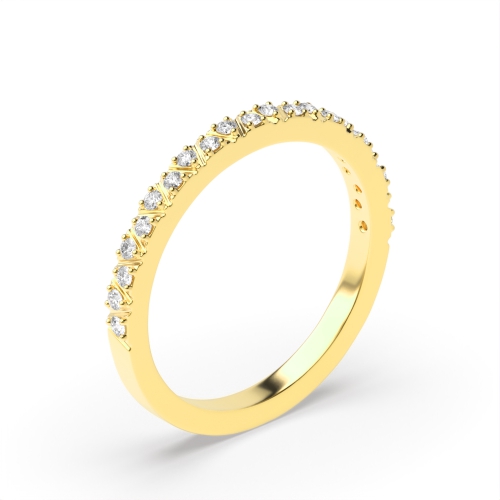 Pave Setting Round Yellow Gold Zig zag lines Eternity Diamond Rings