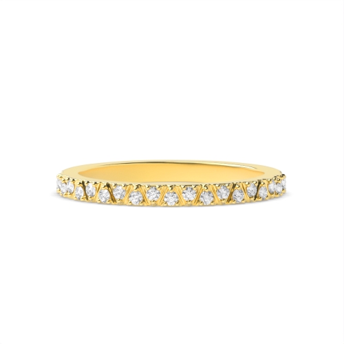 Pave Setting Round Yellow Gold Zig zag lines Eternity Diamond Rings
