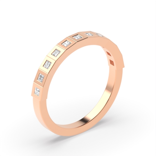 Flush Setting Princess Rose Gold Square shaped Eternity Diamond Rings