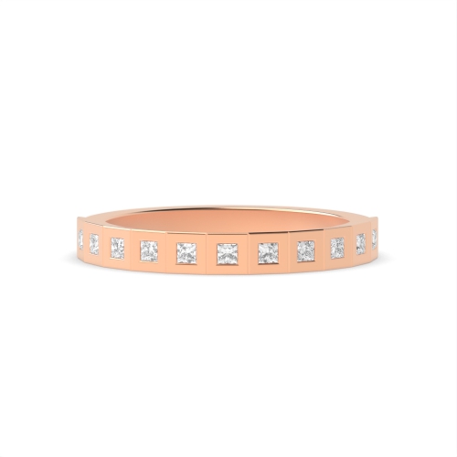 Flush Setting Princess Rose Gold Square shaped Eternity Diamond Rings