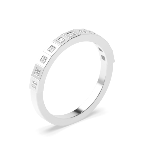 Flush Setting Princess Square shaped Half Eternity Diamond Ring