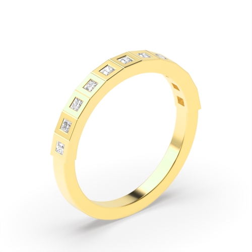 Flush Setting Princess Yellow Gold Square shaped Eternity Diamond Rings