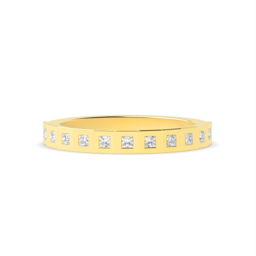 Flush Setting Princess Yellow Gold Square shaped Eternity Diamond Rings