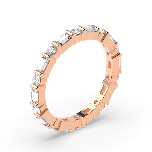 Channel Setting Round/Baguette Rose Gold Alternate Unusual Wedding Diamond Rings