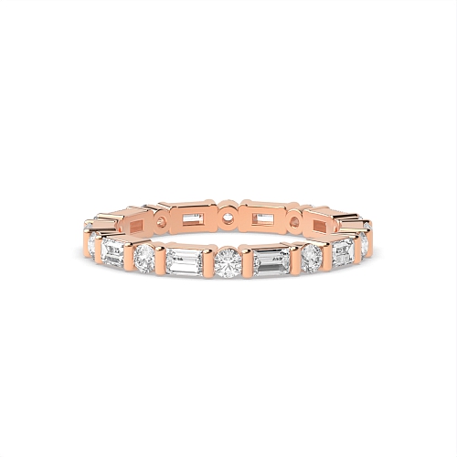 Channel Setting Round/Baguette Rose Gold Alternate Unusual Wedding Diamond Rings