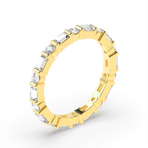 Channel Setting Round/Baguette Yellow Gold Alternate Eternity Diamond Rings