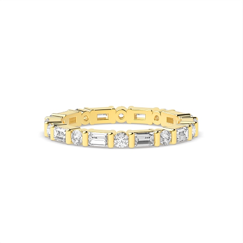 Channel Setting Round/Baguette Yellow Gold Alternate Eternity Diamond Rings