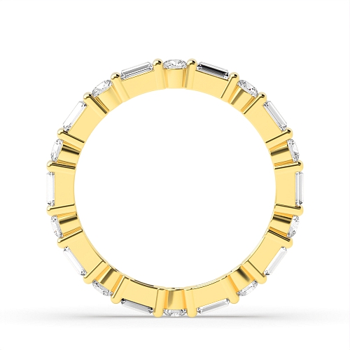 Channel Setting Round/Baguette Yellow Gold Alternate Eternity Diamond Rings