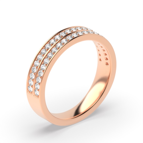 Pave Setting Round Rose Gold 2 row Eternity Diamond Rings