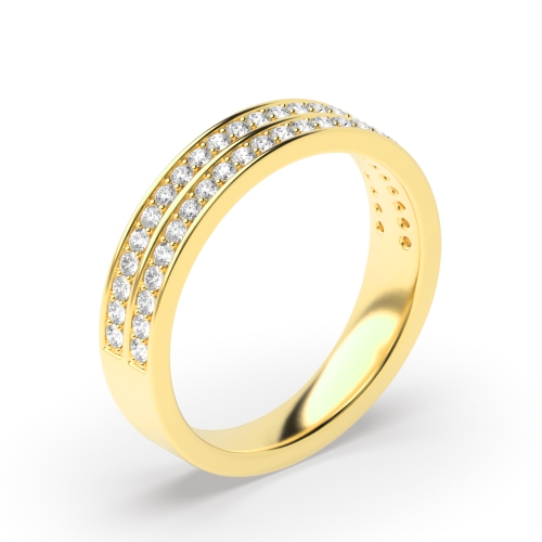 Pave Setting Round Yellow Gold 2 row Eternity Diamond Rings
