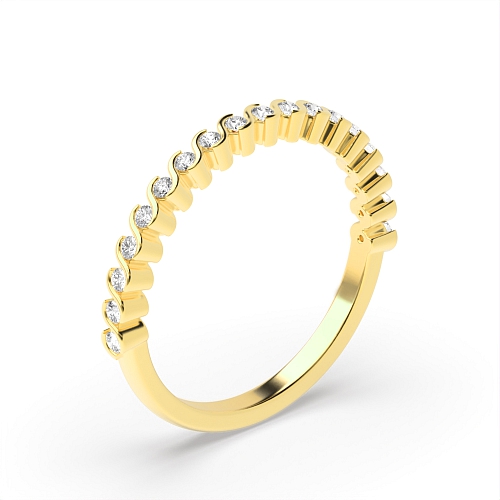 Pave Setting Round Yellow Gold S-link delicate Eternity Diamond Rings