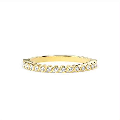 Pave Setting Round Yellow Gold S-link delicate Eternity Diamond Rings