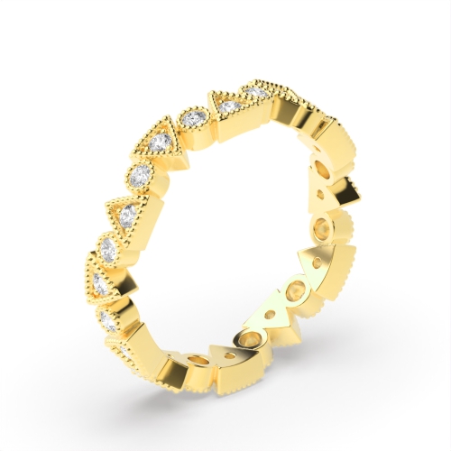 Pave Setting Round Yellow Gold Triangle Eternity Diamond Rings