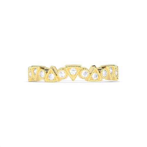 Pave Setting Round Yellow Gold Triangle Eternity Diamond Rings