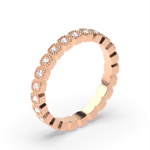 Pave Setting Round Rose Gold Distinctive Eternity Diamond Rings