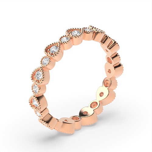 Pave Setting Round Rose Gold Miligrain Unusual Wedding Diamond Rings