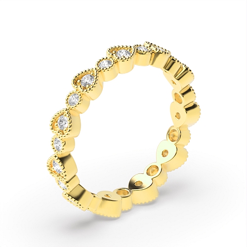 Pave Setting Round Yellow Gold Miligrain Eternity Diamond Rings