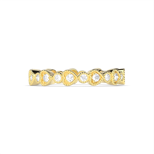 Pave Setting Round Yellow Gold Miligrain Eternity Diamond Rings
