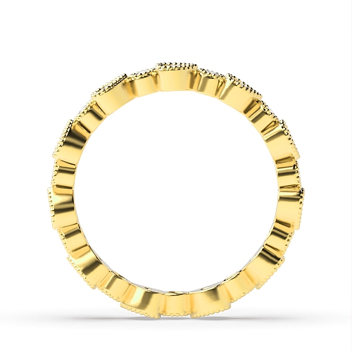 Pave Setting Round Yellow Gold Miligrain Eternity Diamond Rings
