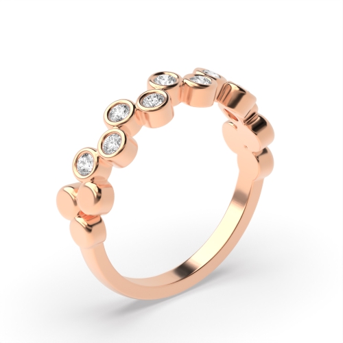 Bezel Setting Round Rose Gold Zig zag Unusual Wedding Diamond Rings