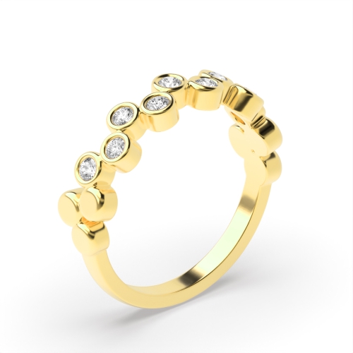 Bezel Setting Round Yellow Gold Zig zag Eternity Diamond Rings