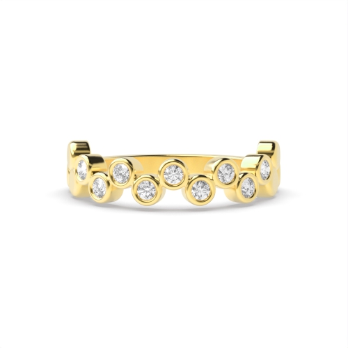 Bezel Setting Round Yellow Gold Zig zag Eternity Diamond Rings
