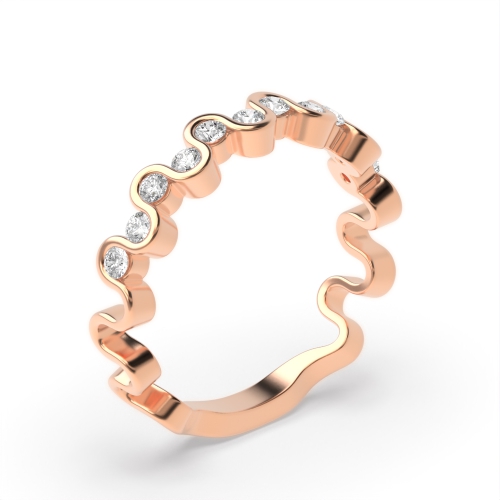 Channel Setting Round Rose Gold Wave Unusual Wedding Diamond Rings