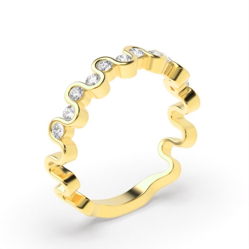Channel Setting Round Yellow Gold Wave Eternity Diamond Rings